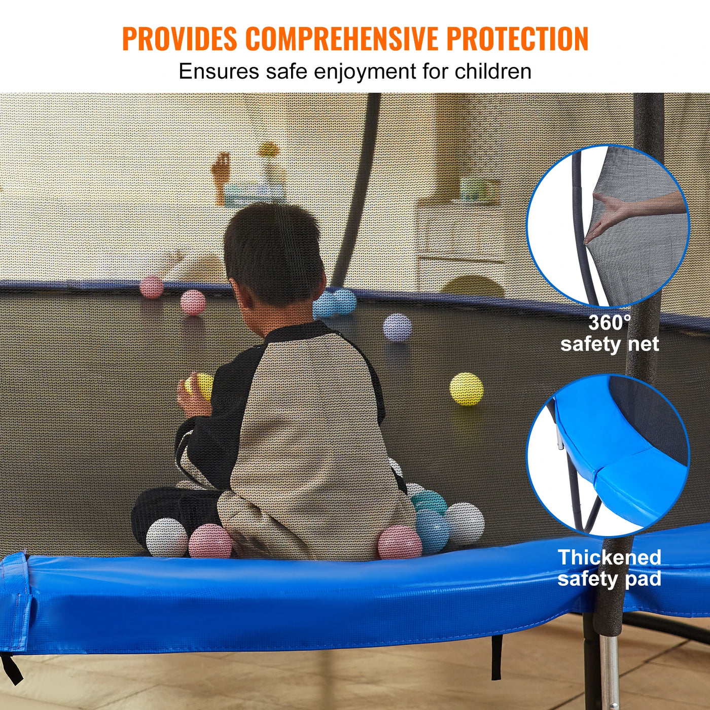Trampoline, 10ft, Recreational Outdoor Jumping Mat with Safety Net and Spring Cover, Black