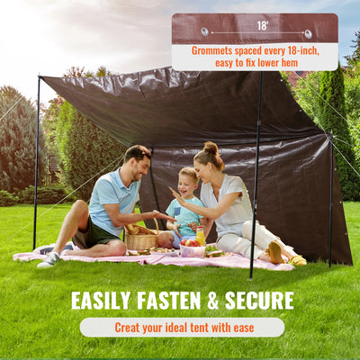Waterproof Tarp, 16 Mil Thick Polyethylene, Tear-Resistant Tarpaulin Cover, 12x20ft, Brown