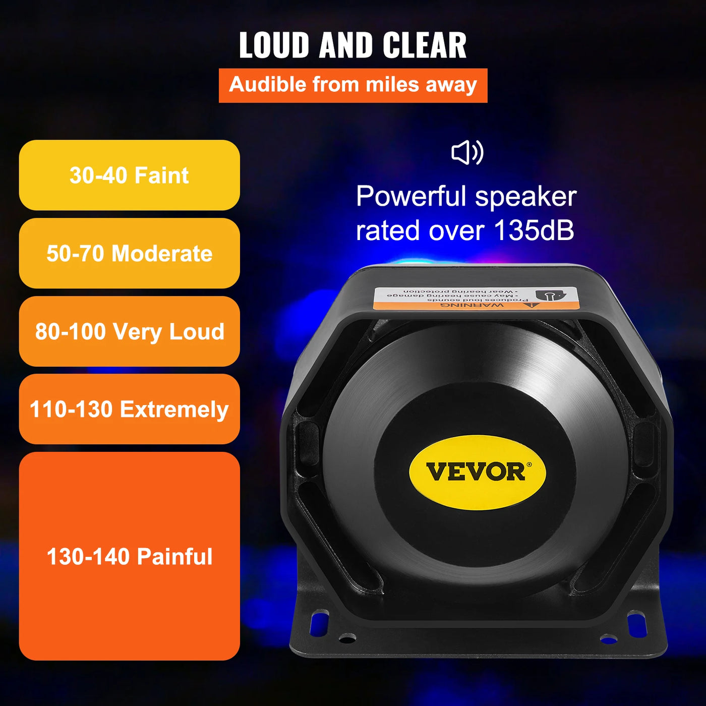 Speaker and Siren Kit, 200W, 8 Tones, Remote Mic, Black