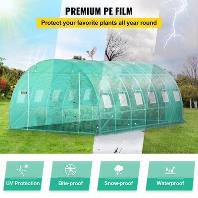 Tunnel Greenhouse, 10-7-7, Galvanized Frame, Waterproof PE, Green