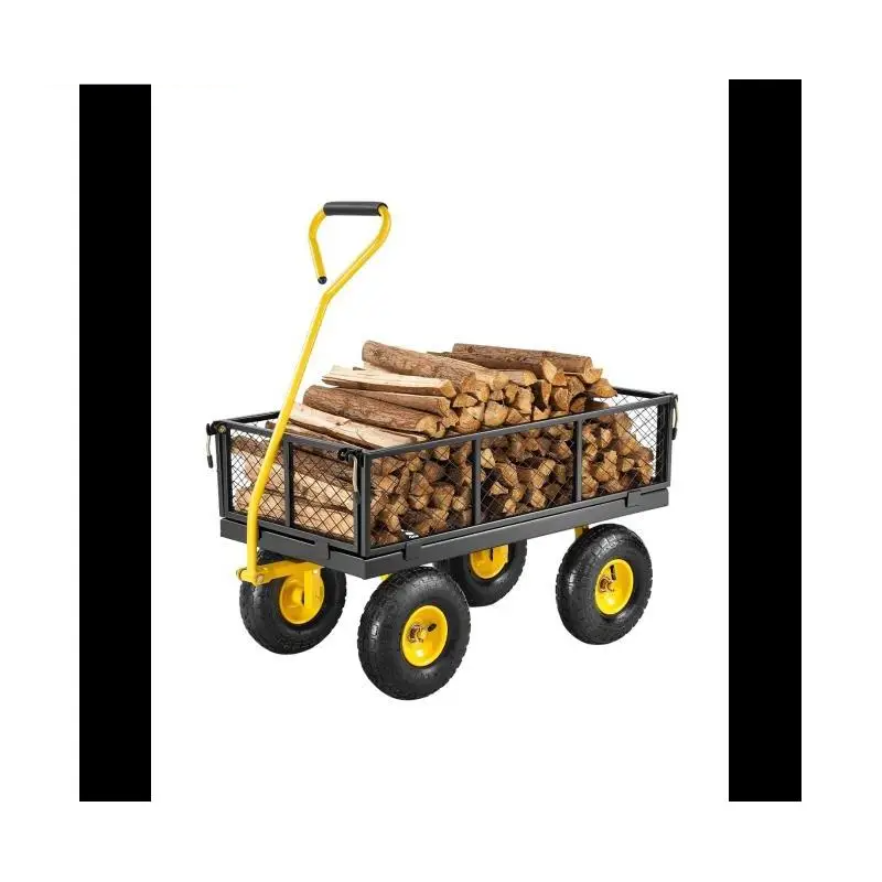 Garden Cart, 1400lbs, Steel Yard Wagon, All-Terrain Wheels, Yellow-Black
