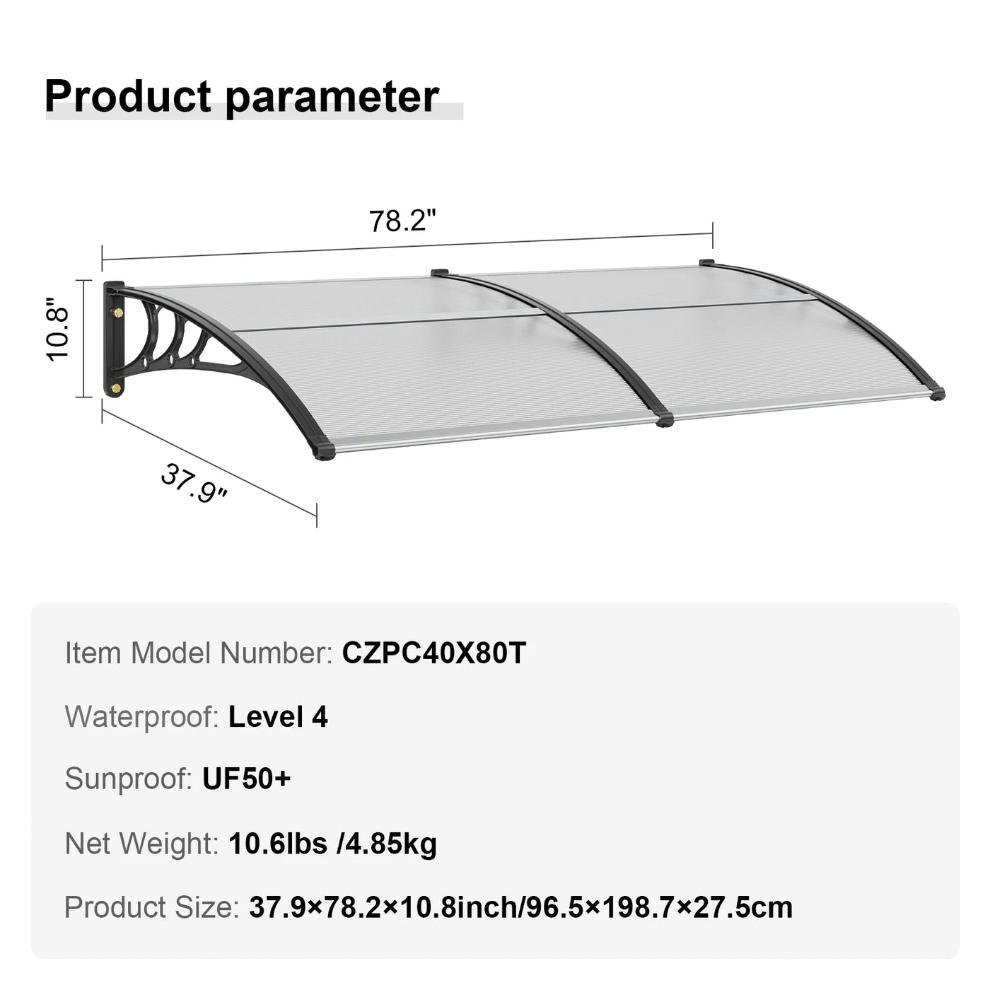 Window Awning Canopy, UPF 50+, Waterproof, Aluminum Frame, White