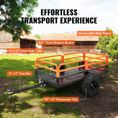 Tow Behind Dump Cart, ATV Garden Trailer, 12 CuFt, Steel, Black