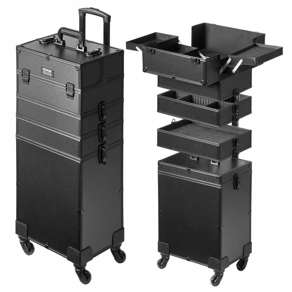 Makeup Case, Large Capacity, 4 Compartments, Black