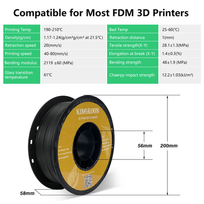 3D Printer Filament 1.75mm, 10KG PETG, Black