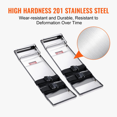 Knee Boards, Stainless Steel, Concrete Sliders, 30x10 cm, Adjustable Straps, Silver