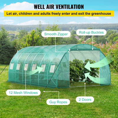 Tunnel Greenhouse, 10-7-7, Galvanized Frame, Waterproof PE, Green