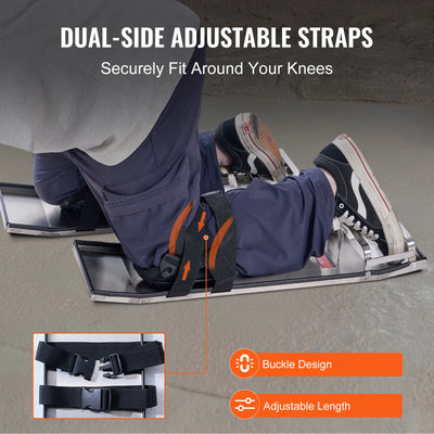 Knee Boards, Stainless Steel, Concrete Sliders, 30x10 cm, Adjustable Straps, Silver