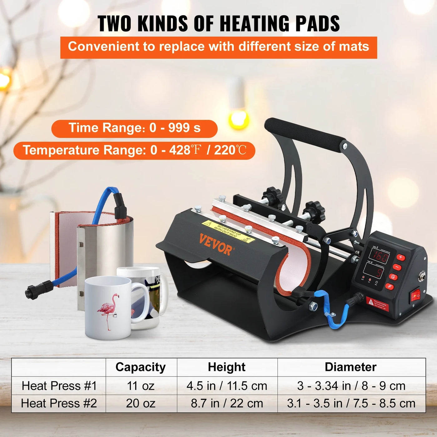 Mug Heat Press Machine, 11oz/20oz, LCD Control, Two Platens, Black