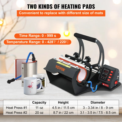 Mug Heat Press Machine, 11oz/20oz, LCD Control, Two Platens, Black
