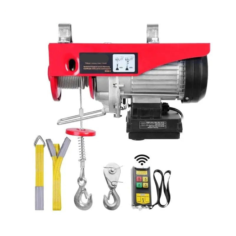 Electric Hoist, 880lbs Capacity, Steel, Wireless Remote, Red
