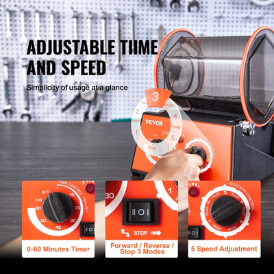 Jewelry Polishing Machine, 3Kg Capacity, 5-Speed, Timer, Black