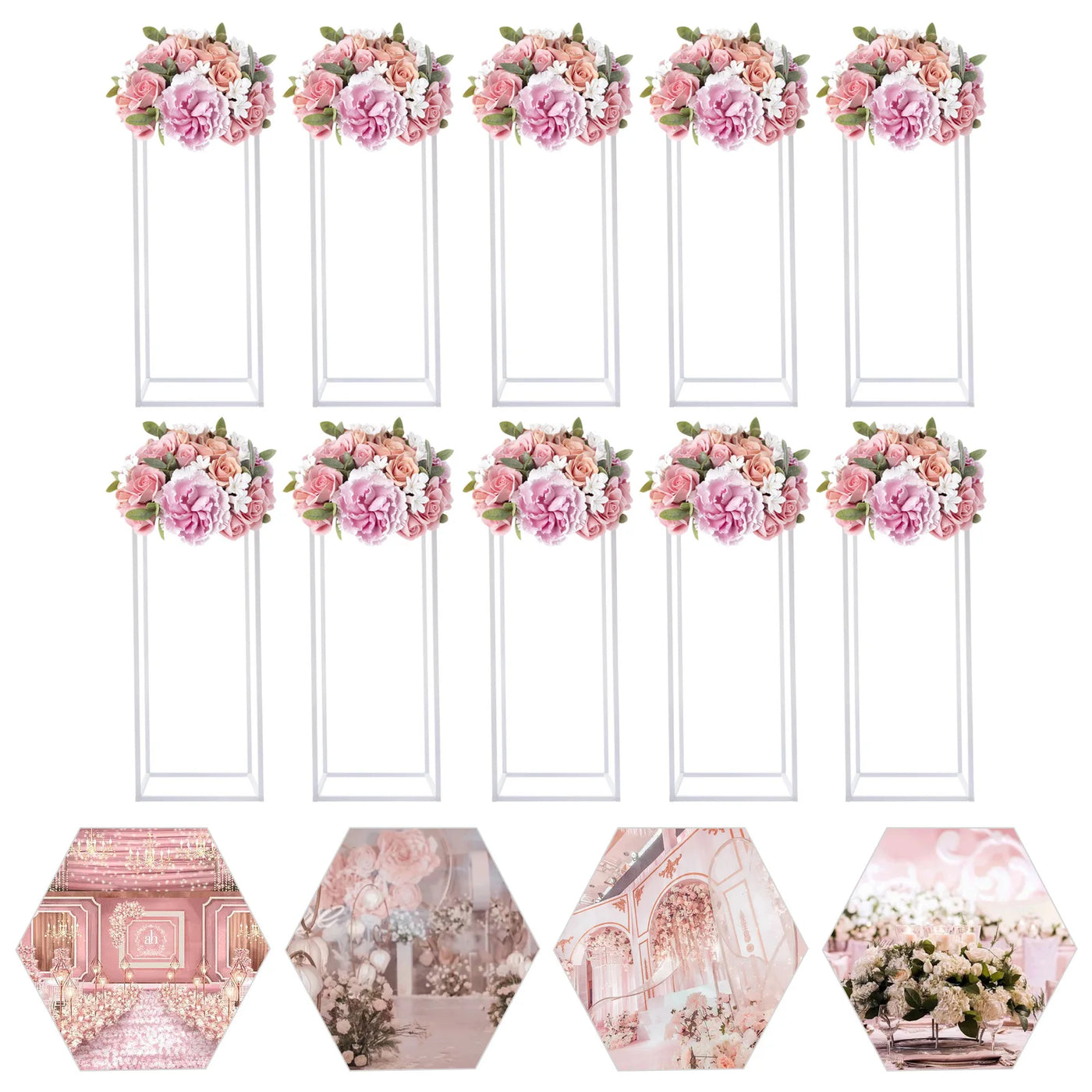 Flower Stand Set, 10 Pieces, Carbon Steel, 5kg Load Capacity, White