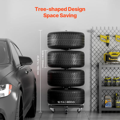Tire Stand, Heavy-Duty Steel, 4-Tire Capacity, With Wheels, Black