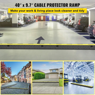 Cable Protector Ramp, 2 Channels, 3 Pcs, Rubber & PVC, Black