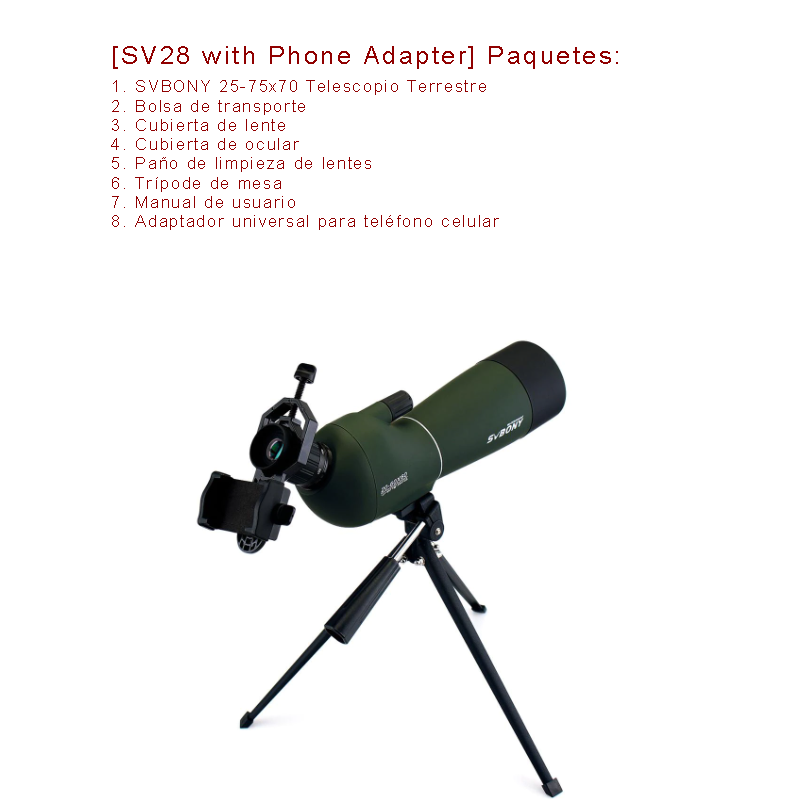 Compact spotting scope, 70 mm lens, adjustable zoom, black