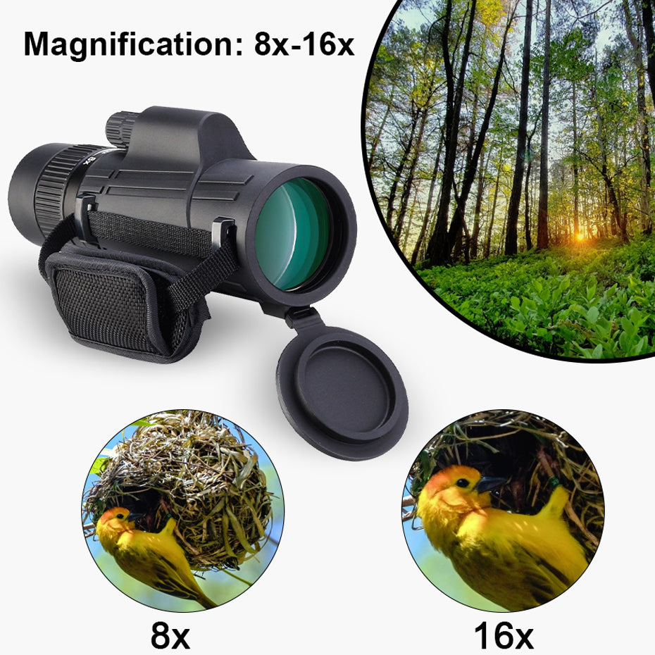 Prism zoom monocular, reglabil, obiectiv 42 mm, zoom 16x, negru