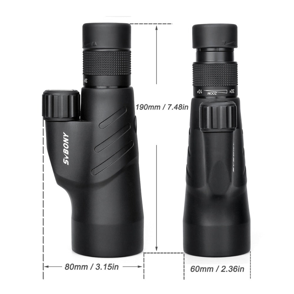 High Power Outdoor Waterproof Monocular, 30x Zoom, Adjustable, Black