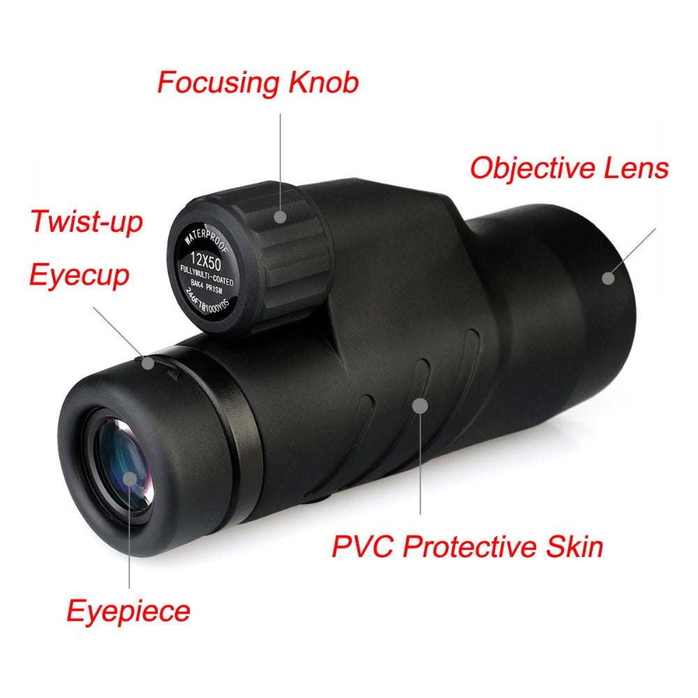 12x50 Waterproof Monocular with BaK4 Prism.