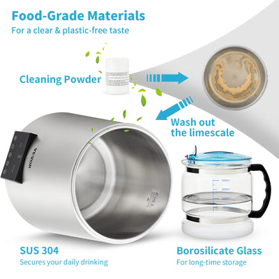 Water Distiller, 1 L/H Distilling Speed, Temperature & Time Settings, Glass Container, Silver