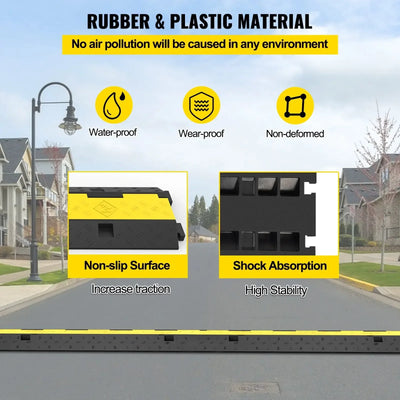 Cable Protector Ramp, 2 Channels, 3 Pcs, Rubber & PVC, Black