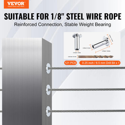 Protector Sleeves, Stainless Steel, Cable Railing Kit, T316 Steel, 121JBYP, Silver