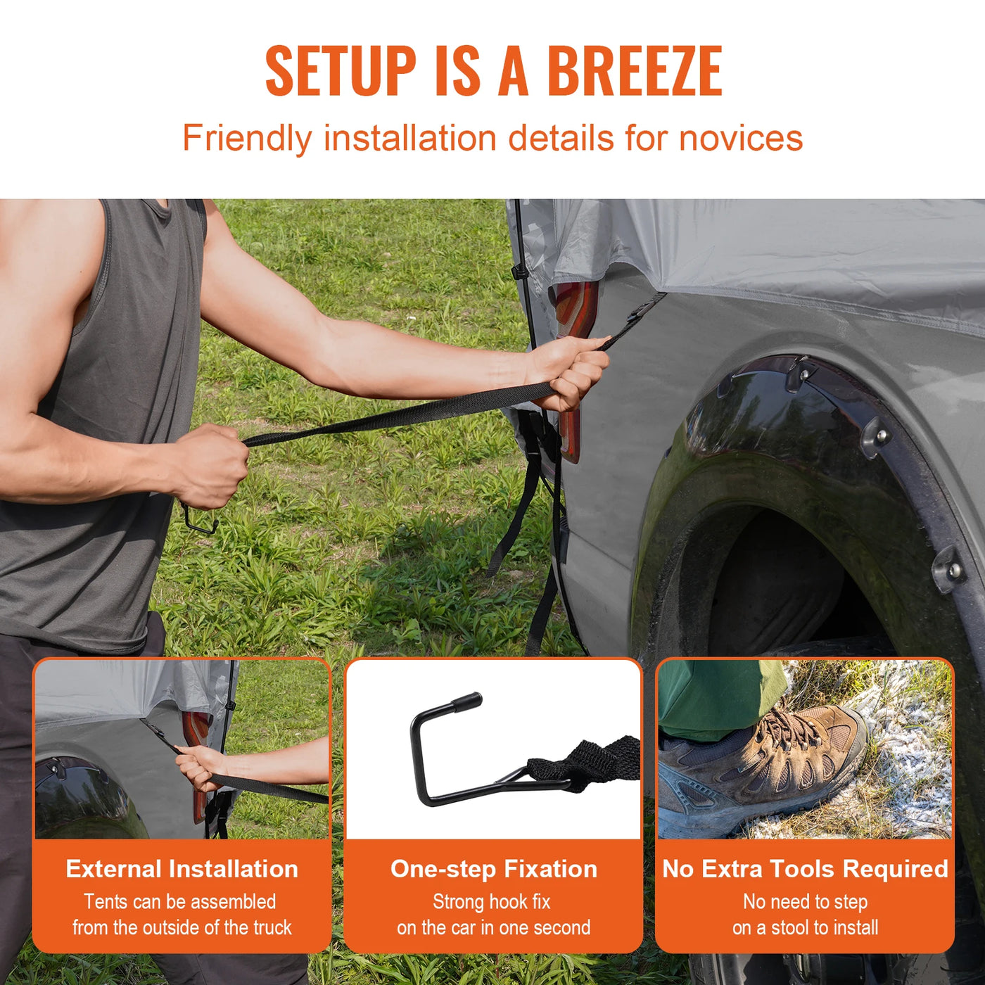 Truck Bed Tent, 5.5-6 ft, Waterproof, Double-Layer, Black