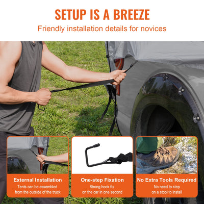 Truck Bed Tent, 5.5-6 ft, Waterproof, Double-Layer, Black
