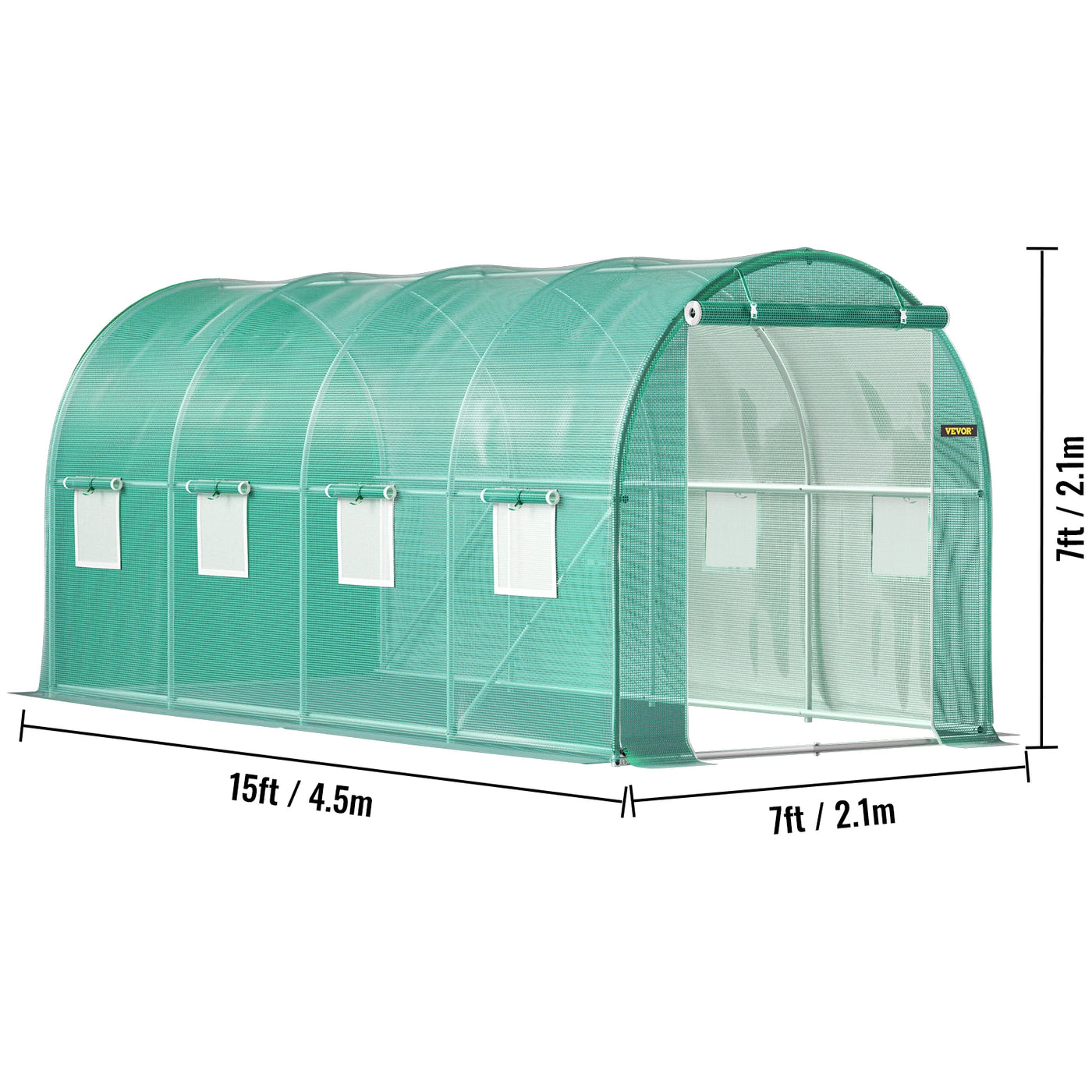 Walk-In Tunnel Greenhouse, Galvanized Frame, Waterproof Cover, 15x7x7 ft, Green