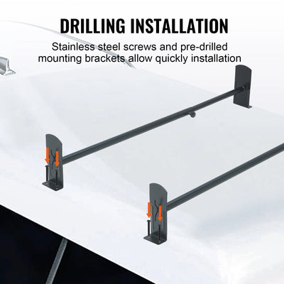 Van Ladder Rack, Alloy Steel, 2 PCS, Adjustable, Black