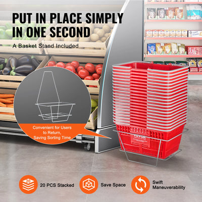 Shopping Basket, 20Pcs, Plastic, With Handle & Stand, Red