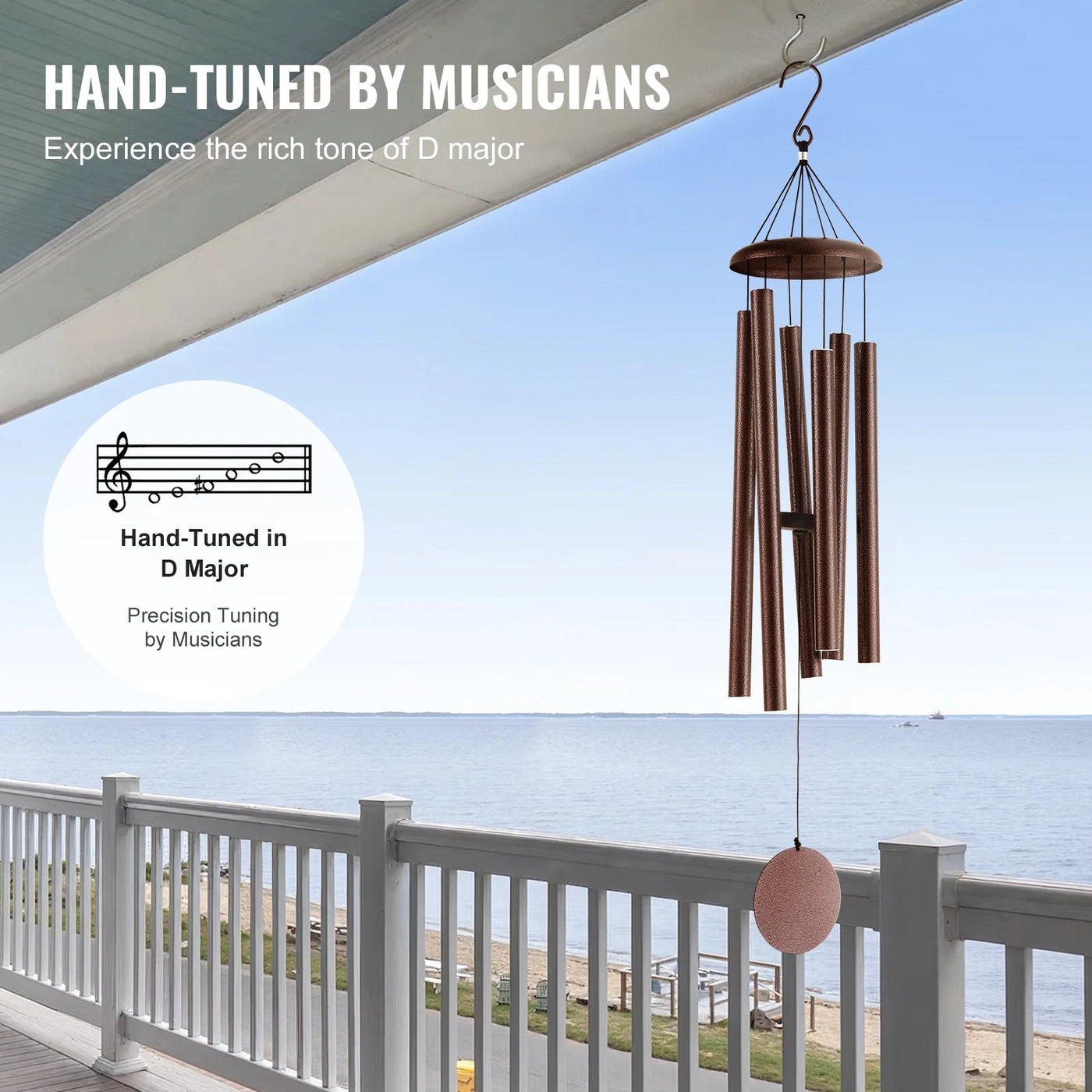 Wind Chimes, 45", Deep Tone, Outdoor Garden Decor, Bronze