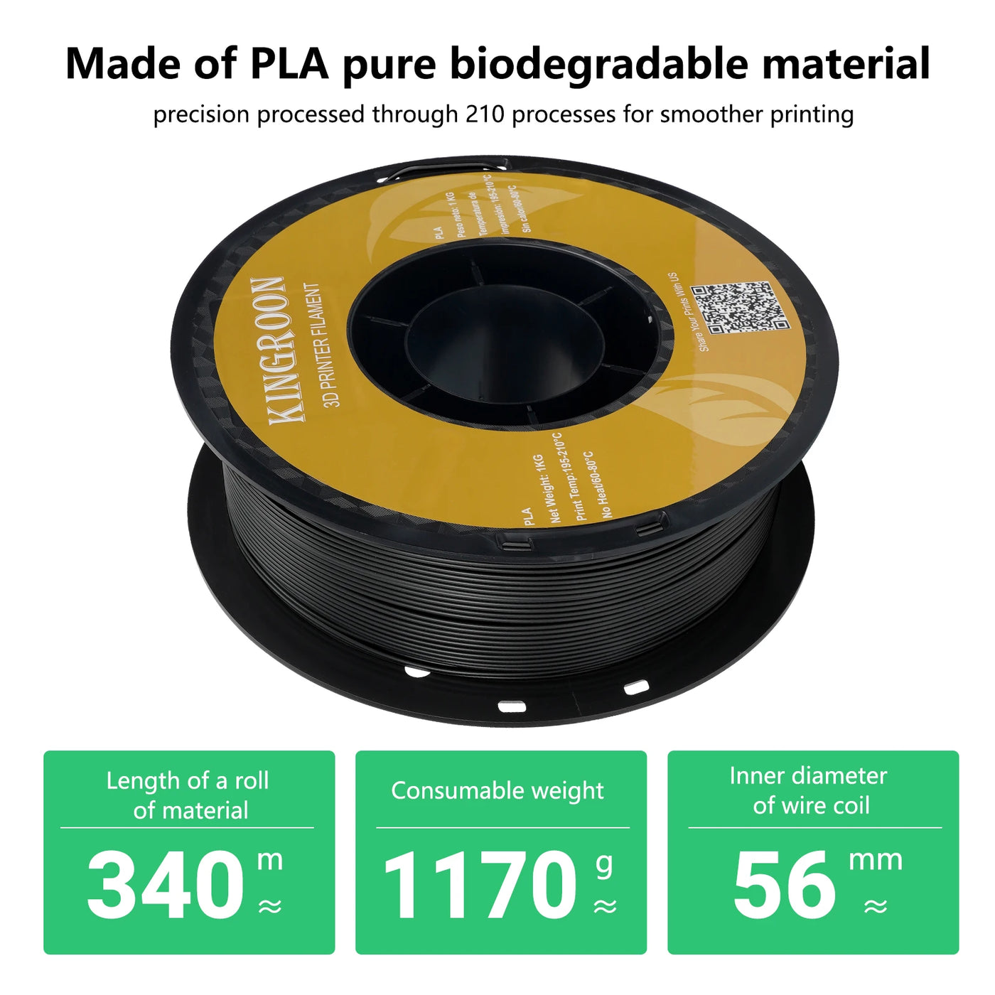 3D Printer Filament 1.75mm, 10KG PETG, Black