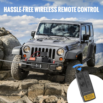 Electric Winch, 4500lbs, 12V, Steel Rope, Wired & Wireless Remote, Black