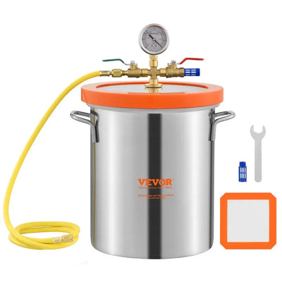 Vacuum Chamber, 1.5 Gallon, Stainless Steel, Glass Lid, High-Pressure Resistant, Silver