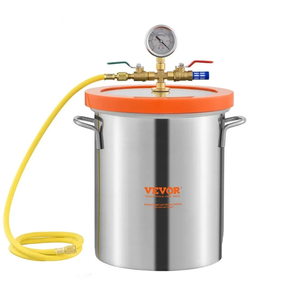Vacuum Chamber, 1.5 Gallon, Stainless Steel, Glass Lid, High-Pressure Resistant, Silver