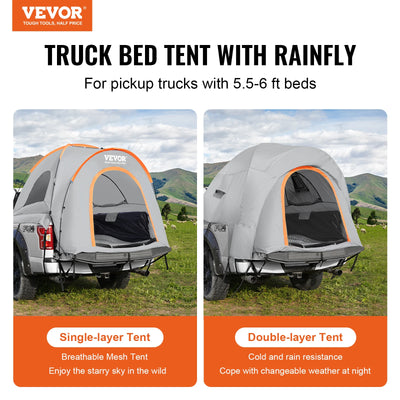 Truck Bed Tent, 5.5-6 ft, Waterproof, Double-Layer, Black