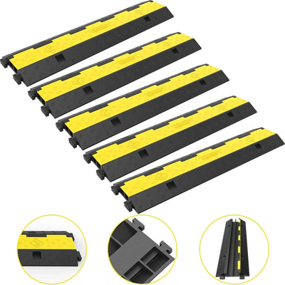 Cable Protector Ramp, 2 Channels, 5 Pcs, Rubber & PVC, Black