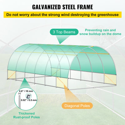 Tunnel Greenhouse, 10-7-7, Galvanized Frame, Waterproof PE, Green
