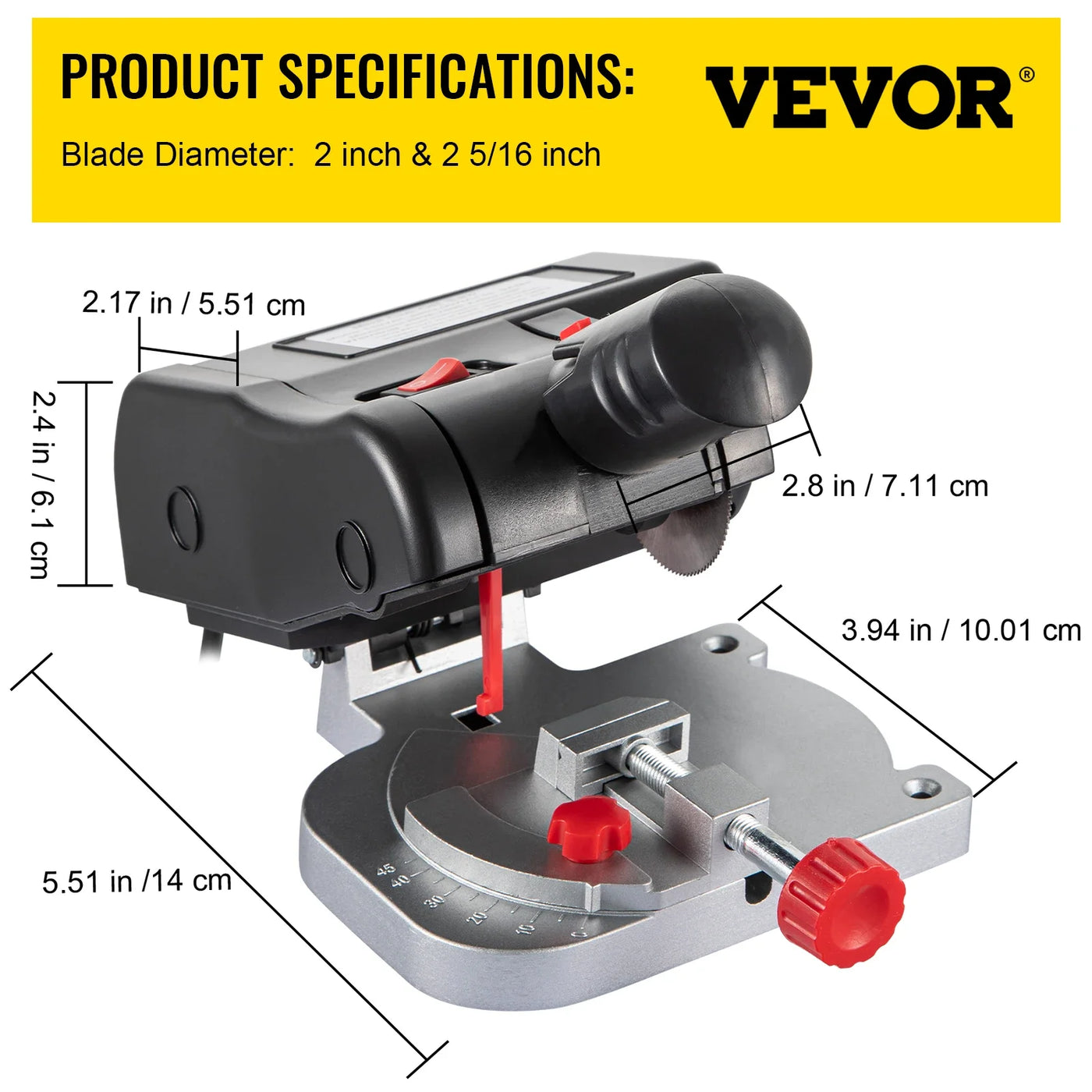 Mini Miter Saw, 90W, 0-45° Cutting, Black