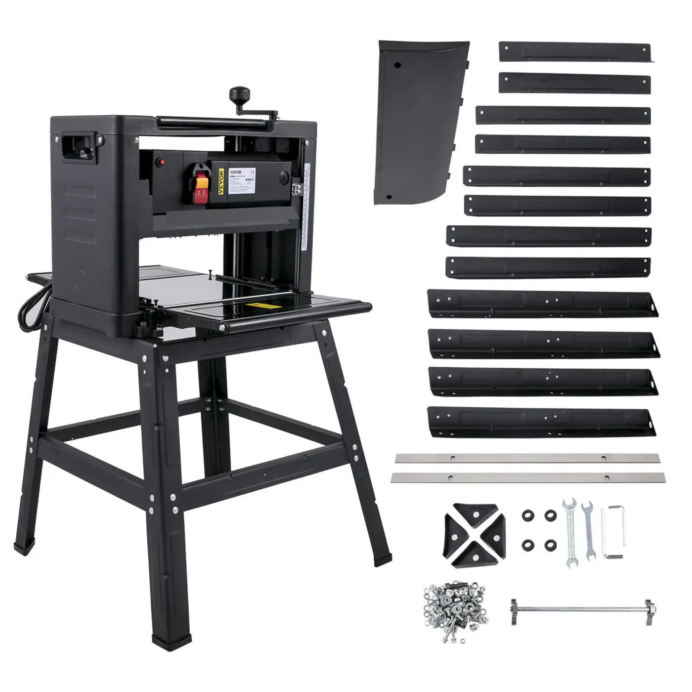 Thickness Planer, 2000W 13 Inch, 6-160mm Cutting Depth, 6m/min Feeding Speed, Iron+Stainless Steel, Black