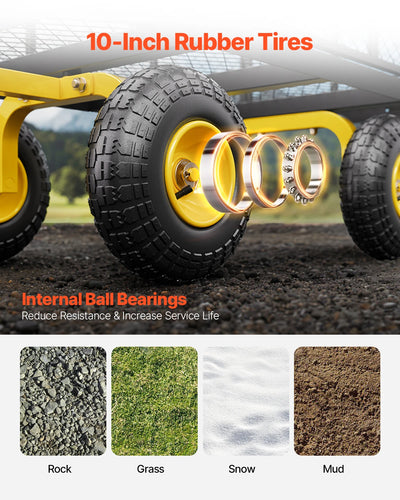 Garden Cart, 1400lbs, Steel Yard Wagon, All-Terrain Wheels, Yellow-Black