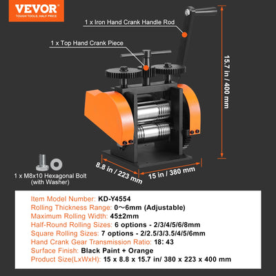 Jewelry Rolling Mill, 3-in-1, Multi-Function, 45mm, Metal Sheet & Wire, Black