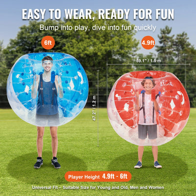 Inflatable Bumper Balls, 2-Pack, Adjustable Straps, 5FT, Red + Blue