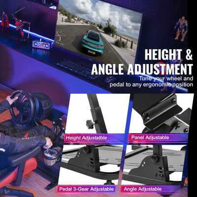 Racing Wheel Stand, Adjustable Carbon Steel, Foldable, Black