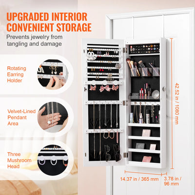 Mirror Jewelry Cabinet, Lockable, Armoire with Full-Length Mirror, Wall Door Mounted, 42.5in, Brown