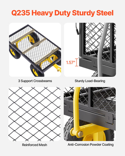 Garden Cart, 1400lbs, Steel Yard Wagon, All-Terrain Wheels, Yellow-Black