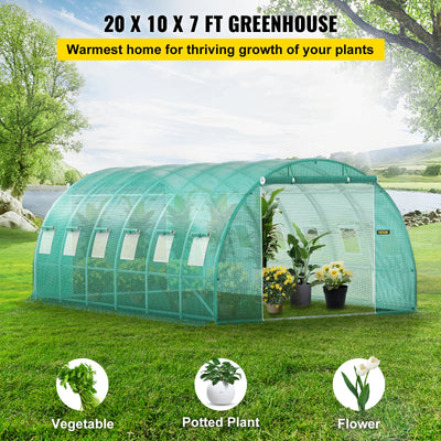 Tunnel Greenhouse, 10-7-7, Galvanized Frame, Waterproof PE, Green