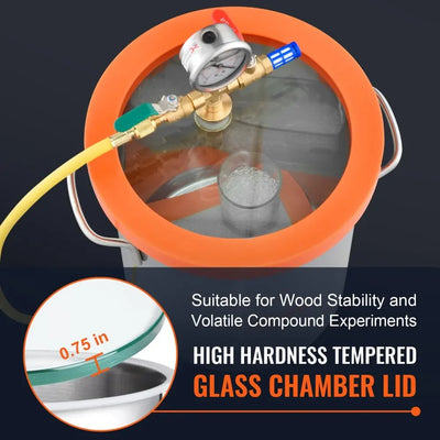 Vacuum Chamber, 1.5 Gallon, Stainless Steel, Glass Lid, High-Pressure Resistant, Silver