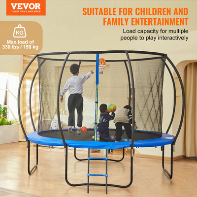 Trampoline, 12ft, Recreational Outdoor Jumping Mat with Safety Net and Spring Cover, Black